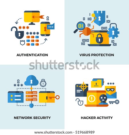 Internet security, cloud technology services data protection vector concepts set Internet security, cloud technology services data protection vector concepts set