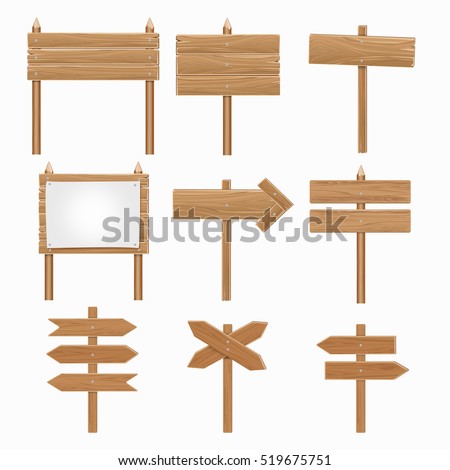 Wooden signboards, wood arrow sign vector set Wooden signboards, wood arrow sign vector set