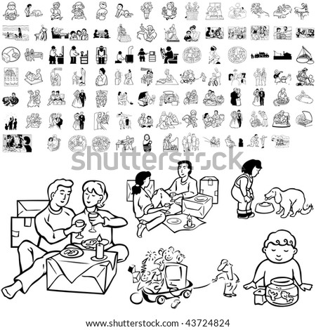 Family set of black sketch. Part 2-11. Isolated groups and layers