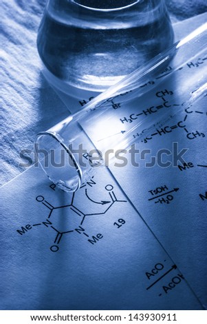 Chemistry with reaction formula in toning - stock photo