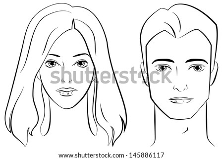 Ink Drawing Male Female Faces Stock Vector 145886117 - Shutterstock