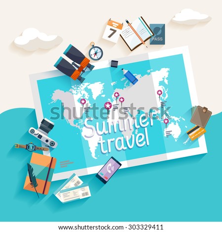 Summer travel. Flat design. - stock vector Summer travel. Flat design. - stock vector