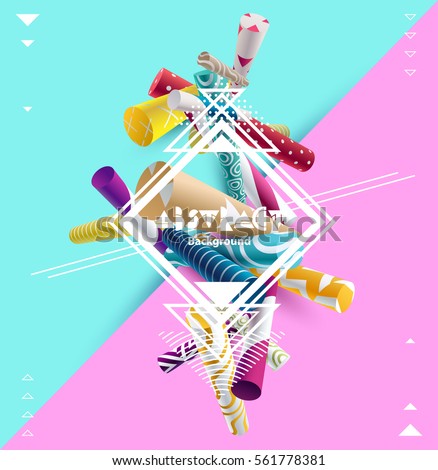 Abstract colorful composition with 3D geometric elements Abstract colorful composition with 3D geometric elements