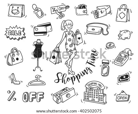 shopping time doodle icon - stock vector shopping time doodle icon - stock vector