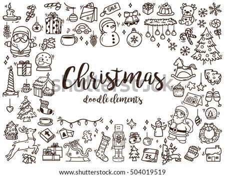 Big set of Christmas design element in doodle style Big set of Christmas design element in doodle style