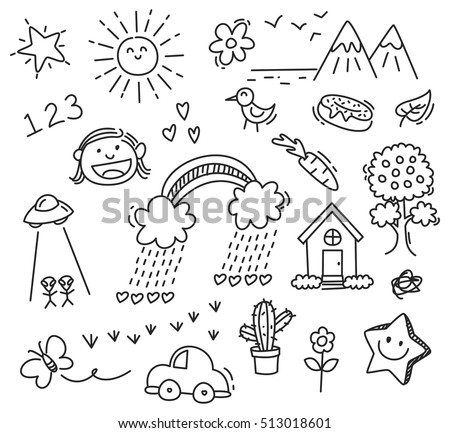 children's drawing on white background children's drawing on white background