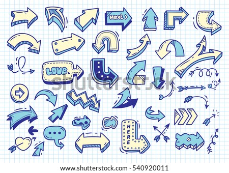 Set of arrow doodle on paper background Set of arrow doodle on paper background