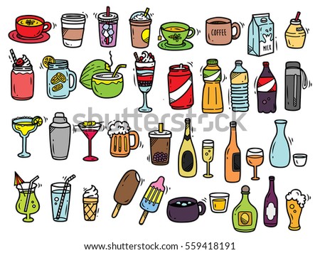 Beverage doodle set isolated on white background Beverage doodle set isolated on white background