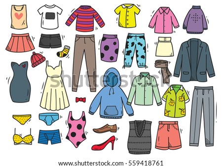 Hand drawn clothing doodle set isolated on white background Hand drawn clothing doodle set isolated on white background