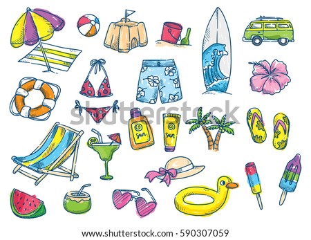 Beach theme doodle on white background Beach theme doodle on white background