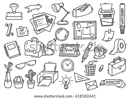 Set of office supplies doodle in white background Set of office supplies doodle in white background