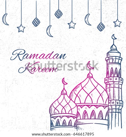 Ramadan greeting card with hand drawn mosque on grunge background Ramadan greeting card with hand drawn mosque on grunge background