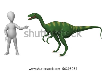 3d render of cartoon character with velociraptor - stock photo