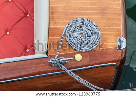 Details of a classical luxury wooden motor boat - stock photo