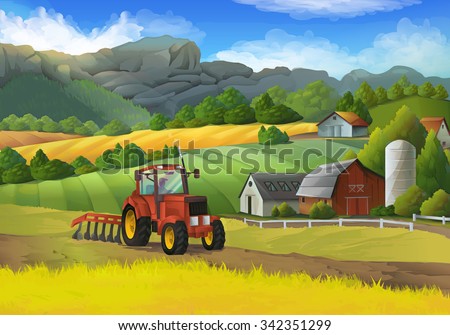 Farm rural landscape, vector background - stock vector Farm rural landscape, vector background - stock vector