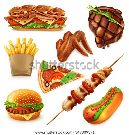 Fast food set vector icons - stock vector Fast food set vector icons - stock vector