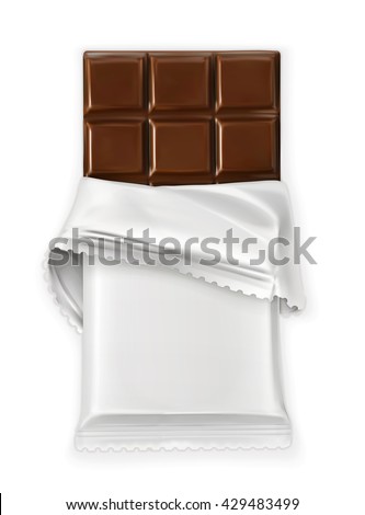 Chocolate bar, white polyethylene wrap, vector object - stock vector Chocolate bar, white polyethylene wrap, vector object - stock vector