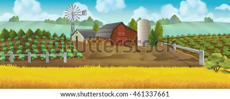 Farm panorama. Landscape with farm house. Vector background Farm panorama. Landscape with farm house. Vector background