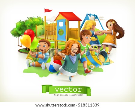 Park, kids playground. Outdoor games. 3d vector illustration Park, kids playground. Outdoor games. 3d vector illustration