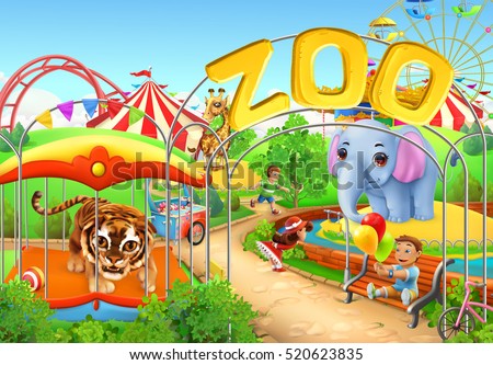 Zoo. Kids playground. Amusement park. 3d vector illustration Zoo. Kids playground. Amusement park. 3d vector illustration