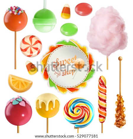 Candy set. Swirl caramel. Cotton candy. Sweet lollipop. 3d vector icon Candy set. Swirl caramel. Cotton candy. Sweet lollipop. 3d vector icon