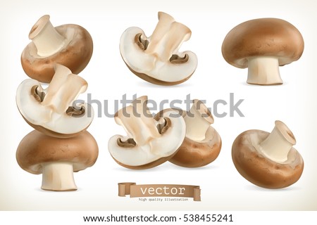 Brown cremini mushroom. 3d vector icon set isolated on white Brown cremini mushroom. 3d vector icon set isolated on white