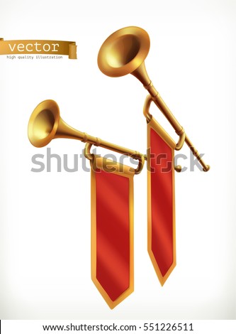Fanfare. Gold trumpet, 3d vector icon Fanfare. Gold trumpet, 3d vector icon