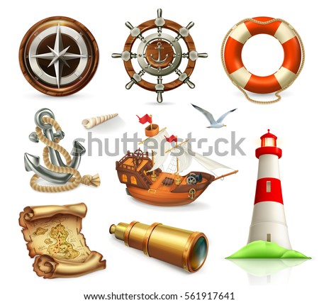 Marine set. Summer vacation 3d vector icons Marine set. Summer vacation 3d vector icons