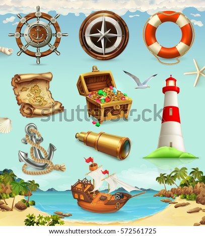 Marine set. Summer vacation, 3d vector icons Marine set. Summer vacation, 3d vector icons