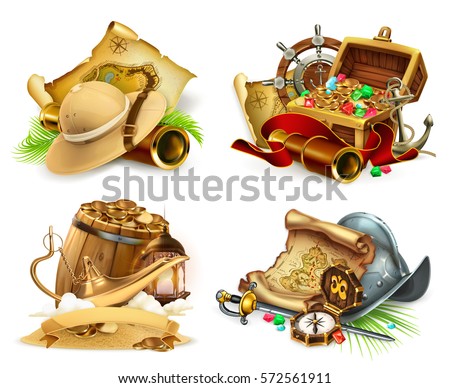Treasure hunt and adventure game logo. 3d vector icon set Treasure hunt and adventure game logo. 3d vector icon set