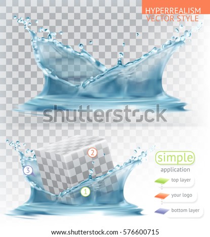 Water splash with transparency. Hyperrealism vector style simple application Water splash with transparency. Hyperrealism vector style simple application