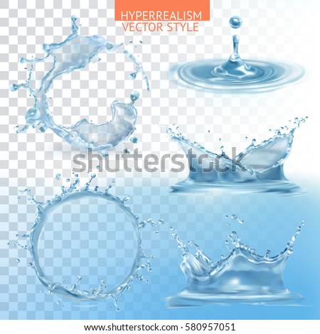 Water splashing with transparency, vector set Water splashing with transparency, vector set