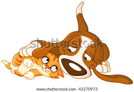 Cute Puppy Kitten Hugging Each Other Stock Vector 53494510 - Shutterstock