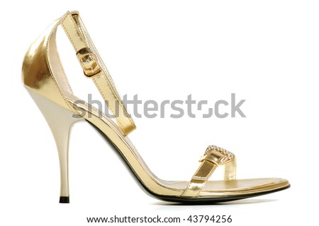 gold female high heels shoes - stock photo