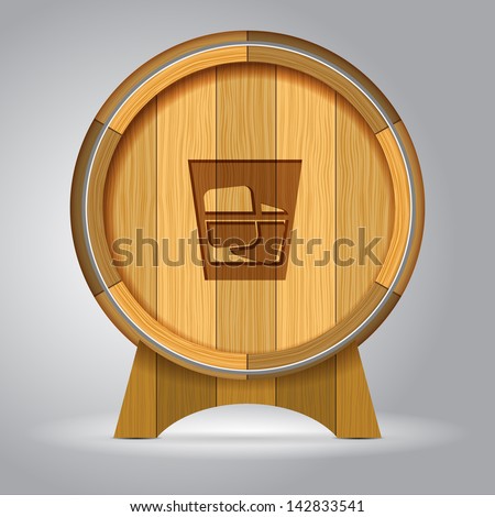 barrel with glass of whiskey sign - stock vector