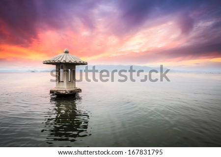  in sunset,beautiful the west lake landscape, China - stock photo