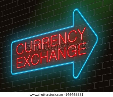 Illustration depicting an illuminated neon sign with a currency exchange concept. - stock photo