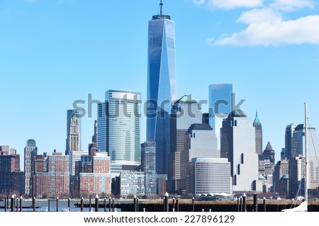  Freedom Tower over Hudson River viewed from New Jersey  stock photo