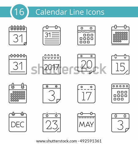Set of 16 calendar line icons, vector eps10 illustration Set of 16 calendar line icons, vector eps10 illustration