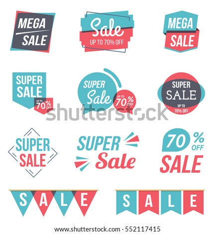 Super sale and mega sale banners, sale stickers set, flat design, vector eps10 illustration Super sale and mega sale banners, sale stickers set, flat design, vector eps10 illustration