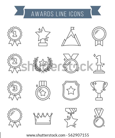 Medals and awards line icons, vector eps10 illustration Medals and awards line icons, vector eps10 illustration
