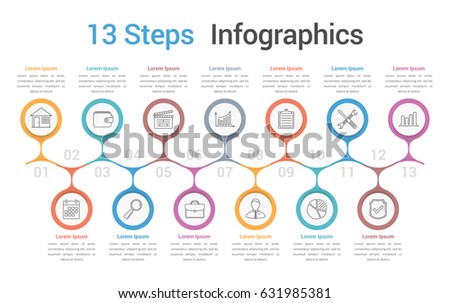Infographic template with 13 spteps or options, business infographics, process, workflow diagram, vector eps10 illustration Infographic template with 13 spteps or options, business infographics, process, workflow diagram, vector eps10 illustration