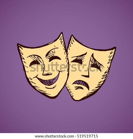 Two ancient traditional greek game human masks costume isolated on white background. Freehand outline ink hand drawn concept picture sign sketchy in retro artistic doodle graphic style pen on paper Two ancient traditional greek game human masks costume isolated on white background. Freehand outline ink hand drawn concept picture sign sketchy in retro artistic doodle graphic style pen on paper