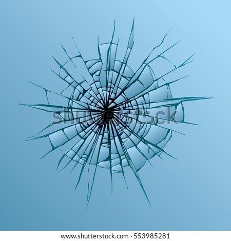 Crime busted circle break blue crystal pane graphic backdrop. Closeup view Crime busted circle break blue crystal pane graphic backdrop. Closeup view