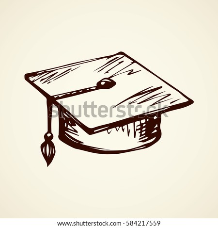 Formal high completion old bonnet design isolated on white backdrop. Freehand outline ink hand drawn picture logo sketchy in art scribble retro style pen on paper. Closeup top view with space for text Formal high completion old bonnet design isolated on white backdrop. Freehand outline ink hand drawn picture logo sketchy in art scribble retro style pen on paper. Closeup top view with space for text
