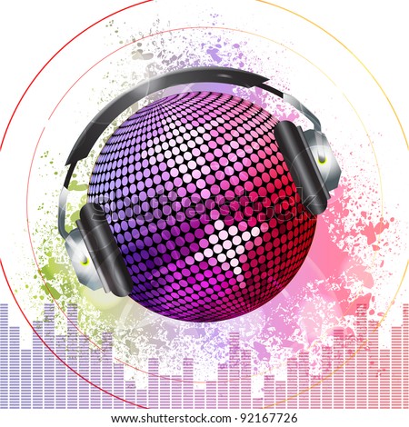 pink on  grunge famous  quotes light purple with and ball headphones  background a bulbs disco on with