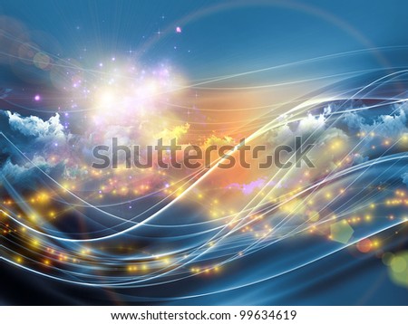 Arrangement of clouds of fractal foam and abstract lights on the 