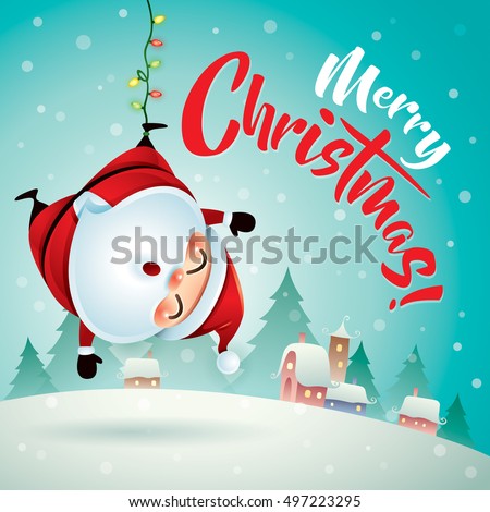 Merry Christmas! Santa Claus in Christmas snow scene. Christmas greeting card. Merry Christmas! Santa Claus in Christmas snow scene. Christmas greeting card.