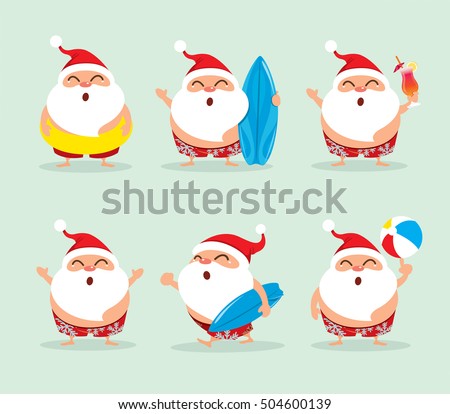 Collection of Christmas beach holiday Santa Claus Collection of Christmas beach holiday Santa Claus