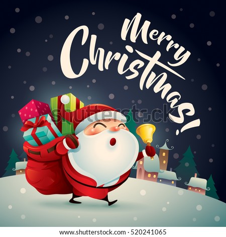 Merry Christmas! Santa Claus in Christmas snow scene. Christmas greeting card. Merry Christmas! Santa Claus in Christmas snow scene. Christmas greeting card.